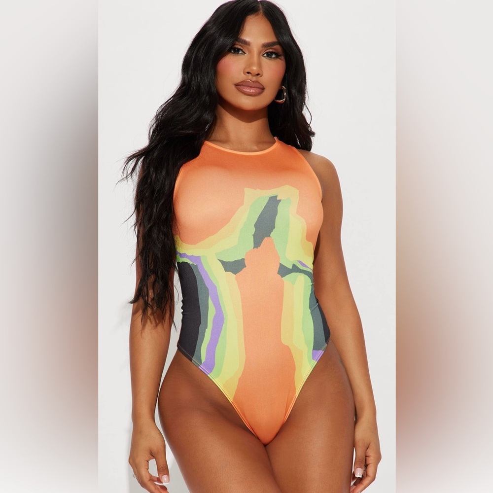 Fashion Nova Multicolor Abstract Bodysuit
